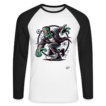 Das Grüne Zyklop Untoter Zombie-Monster - Unisex Baseballshirt langarm - Weiß/Schwarz - Vorne - Nik (191cm)