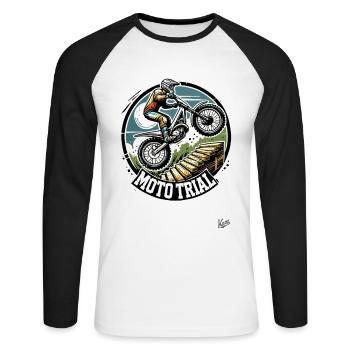 Moto Trial Motocross - T-shirt baseball manches longues Homme - blanc/noir - Devant - Nik (191cm)