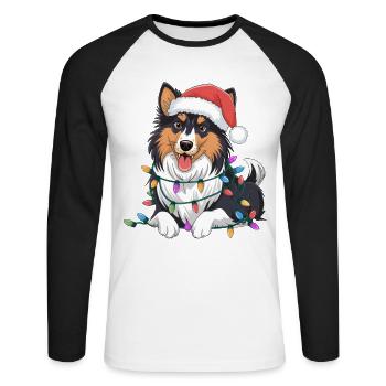 Collie Christmas Lights Xmas Dogs Gifts for Men - Unisex Baseballshirt langarm - Weiß/Schwarz - Vorne - Nik (191cm)