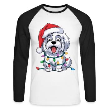 Coton de Tulear Christmas Lights Xmas Dogs Gifts - Unisex Baseballshirt langarm - Weiß/Schwarz - Vorne - Nik (191cm)