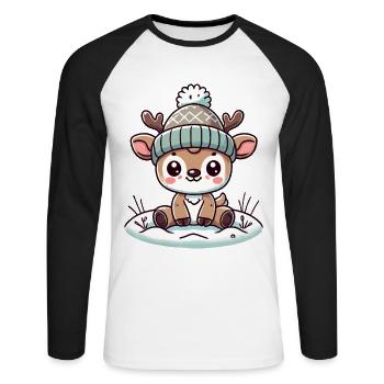 Bezauberndes Vintage Design Mit Rentier Und Schnee - Unisex Baseballshirt langarm - Weiß/Schwarz - Vorne - Nik (191cm)