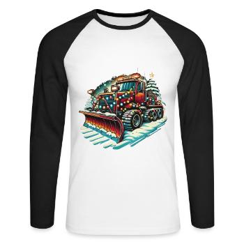 Winter Christmas Snow Removal Machine Vehicle - Unisex Long Sleeve Baseball T-Shirt - white/black - Front - Nik (191cm)