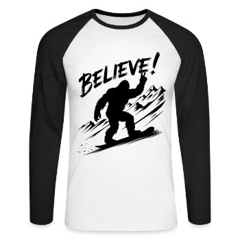 Sasquatch Bigfoot Snowboard Snowboarder - T-shirt baseball manches longues Homme - blanc/noir - Devant - Nik (191cm)