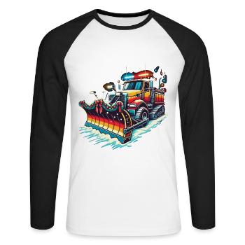 Winter Christmas Snow Removal Machine Vehicle - Unisex Long Sleeve Baseball T-Shirt - white/black - Front - Nik (191cm)