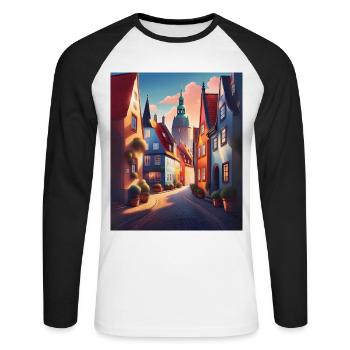 Une promenade dans une ville du Danemark - T-shirt baseball manches longues Homme - blanc/noir - Devant - Nik (191cm)