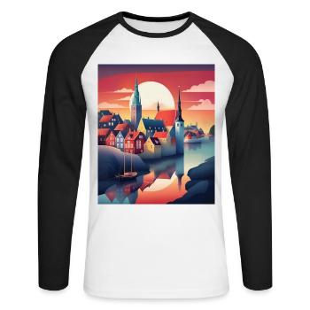 Die Stadt Dänemark - Unisex Baseballshirt langarm - Weiß/Schwarz - Vorne - Nik (191cm)