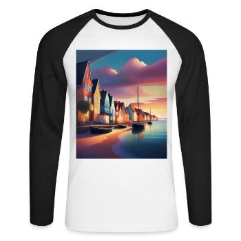 Hafen der Stadt Dänemark - Unisex Baseballshirt langarm - Weiß/Schwarz - Vorne - Nik (191cm)