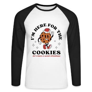 Ich bin hier für die Kekse - Unisex Baseballshirt langarm - Weiß/Schwarz - Vorne - Nik (191cm)