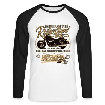Legende, Rente, Ruhestand, Motorrad, 2025 - Unisex Baseballshirt langarm - Weiß/Schwarz - Vorne - Nik (191cm)