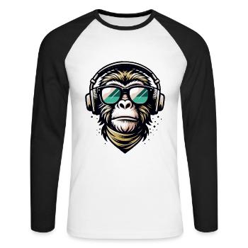 T-shirt imprimé animal design singe avec casque - T-shirt baseball manches longues Homme - blanc/noir - Devant - Nik (191cm)