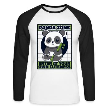 Panda Zone Betreten Sie Ihre eigene Niedlichkeit Panda Bär - Unisex Baseballshirt langarm - Weiß/Schwarz - Vorne - Nik (191cm)