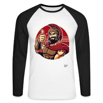 Leo le guerrier spartiate de Nidas avec le pouce levé - T-shirt baseball manches longues Homme - blanc/noir - Devant - Nik (191cm)