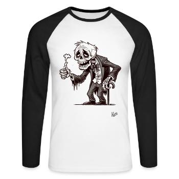 Vieillir est un cadeau, pouce en l’air squelette - T-shirt baseball manches longues Homme - blanc/noir - Devant - Nik (191cm)