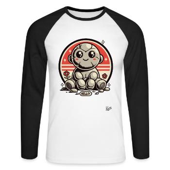 Hello! Cute Stone Monkey - Unisex Long Sleeve Baseball T-Shirt - white/black - Front - Nik (191cm)