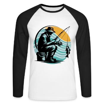 Angler Fishing - Unisex Long Sleeve Baseball T-Shirt - white/black - Front - Nik (191cm)