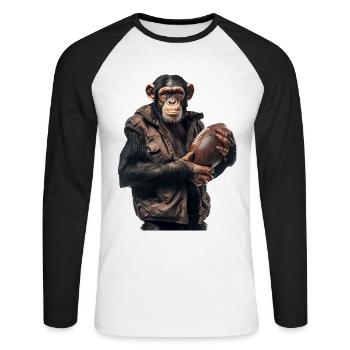Football de chimpanzé - T-shirt baseball manches longues Homme - blanc/noir - Devant - Nik (191cm)
