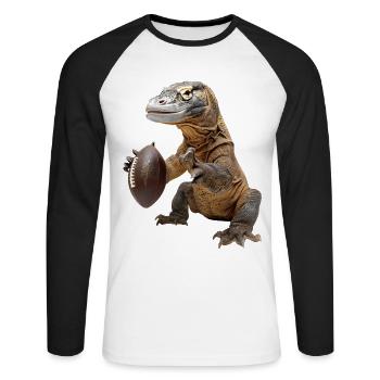 Komodowaran Fußball - Unisex Baseballshirt langarm - Weiß/Schwarz - Vorne - Nik (191cm)