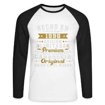 Hergestellt im Jahr 1996 Vintage Geburtstagsgeschenk - Unisex Baseballshirt langarm - Weiß/Schwarz - Vorne - Nik (191cm)