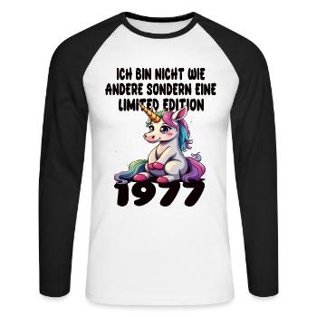 Limited Edition 1977 Geburtstag 1977 Geboren - Unisex Baseballshirt langarm - Weiß/Schwarz - Vorne - Nik (191cm)