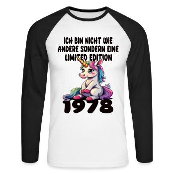 Limited Edition 1978 Geburtstag 1978 Geboren - Unisex Baseballshirt langarm - Weiß/Schwarz - Vorne - Nik (191cm)