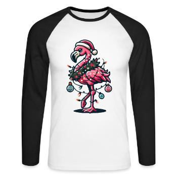 Funny flamingo with Christmas decoration - Unisex Long Sleeve Baseball T-Shirt - white/black - Front - Nik (191cm)
