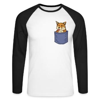 Fuchs Brusttasche Canidae Caninae Rotfuchs Fuchs - Unisex Baseballshirt langarm - Weiß/Schwarz - Vorne - Nik (191cm)