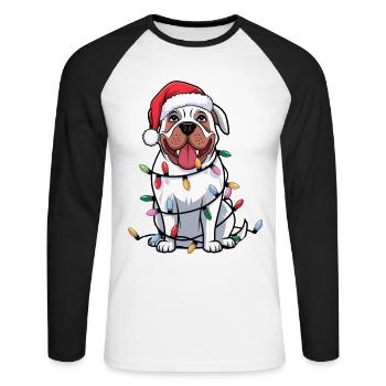 Dogue Argentino Lumières de Noël Noël Chiens Cadeaux - T-shirt baseball manches longues Homme - blanc/noir - Devant - Nik (191cm)
