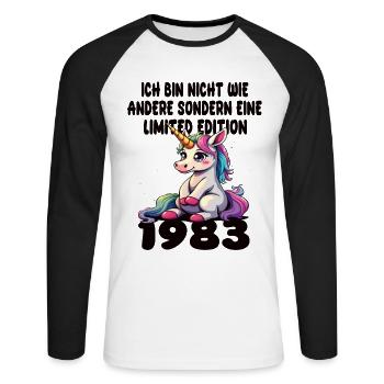 Limited Edition 1983 Birthday Born 1983 - Unisex Long Sleeve Baseball T-Shirt - white/black - Front - Nik (191cm)