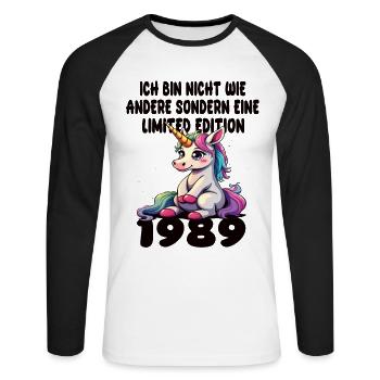 Edition Limitée 1989 Anniversaire Né 1989 - T-shirt baseball manches longues Homme - blanc/noir - Devant - Nik (191cm)