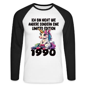 Limited Edition 1990 Birthday Born 1990 - Unisex Long Sleeve Baseball T-Shirt - white/black - Front - Nik (191cm)