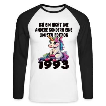 Edition Limitée 1993 Anniversaire Né 1993 - T-shirt baseball manches longues Homme - blanc/noir - Devant - Nik (191cm)