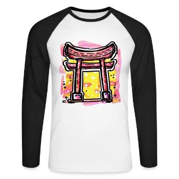Porte japonaise Tori - T-shirt baseball manches longues Homme - blanc/noir - Devant - Nik (191cm)