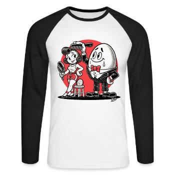 Dessin animé rétro Lady et l’homme-œuf - T-shirt baseball manches longues Homme - blanc/noir - Devant - Nik (191cm)