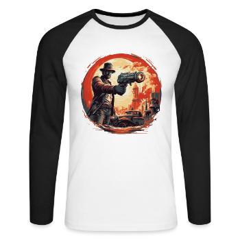 Sci-Fi Beam Cannon Showdown - Unisex Long Sleeve Baseball T-Shirt - white/black - Front - Nik (191cm)