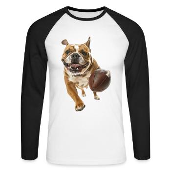 Bouledogue - T-shirt baseball manches longues Homme - blanc/noir - Devant - Nik (191cm)