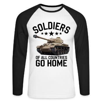 Soldiers of all Countries Go Home Anti Krieg - Unisex Baseballshirt langarm - Weiß/Schwarz - Vorne - Nik (191cm)