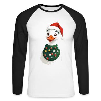 Canard de Noël avec chapeau de Noël - T-shirt baseball manches longues Homme - blanc/noir - Devant - Nik (191cm)