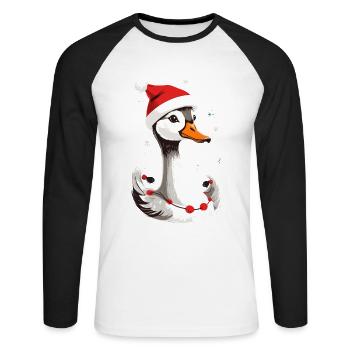 Christmas duck with hat and snowflakes - Unisex Long Sleeve Baseball T-Shirt - white/black - Front - Nik (191cm)