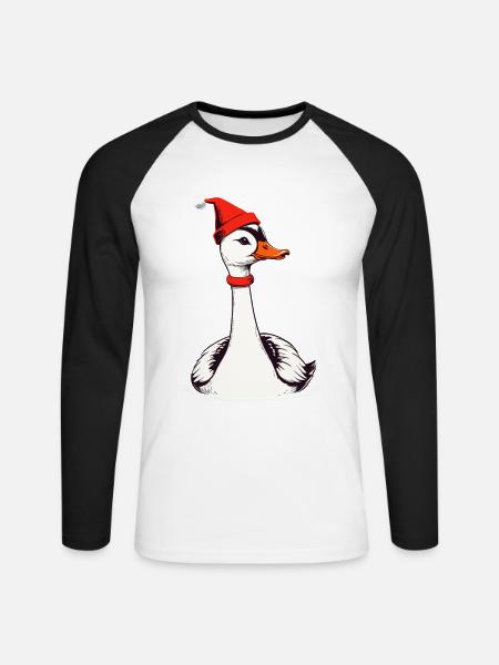 Christmas goose with Christmas hat - Unisex Long Sleeve Baseball T-Shirt - white/black