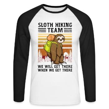 Sloth Hiking Team We Will Get There When We Get - Unisex Long Sleeve Baseball T-Shirt - white/black - Front - Nik (191cm)