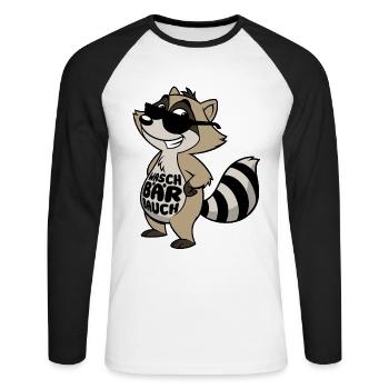 Waschbär Bauch - Waschbrett Bauch Sport Geschenk - Unisex Baseballshirt langarm - Weiß/Schwarz - Vorne - Nik (191cm)
