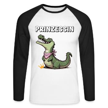 Carnival Crocodile Princess Cologne Alaaf Eat - Unisex Long Sleeve Baseball T-Shirt - white/black - Front - Nik (191cm)