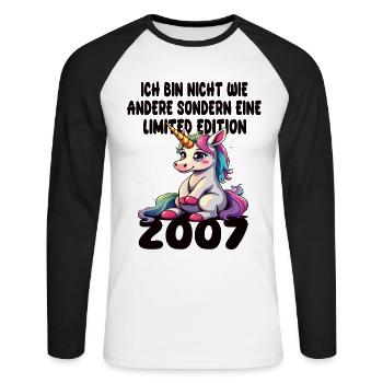 Limited Edition 2007 Birthday 2007 Born - Unisex Long Sleeve Baseball T-Shirt - white/black - Front - Nik (191cm)