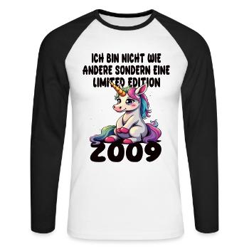 Limited Edition 2009 Geburtstag 2009 Geboren - Unisex Baseballshirt langarm - Weiß/Schwarz - Vorne - Nik (191cm)