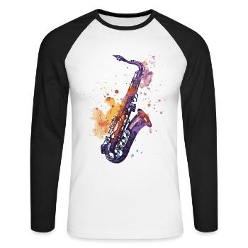 Saxophone - T-shirt baseball manches longues Homme - blanc/noir - Devant - Nik (191cm)