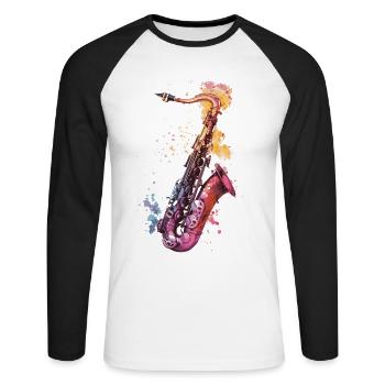 Saxophone - T-shirt baseball manches longues Homme - blanc/noir - Devant - Nik (191cm)