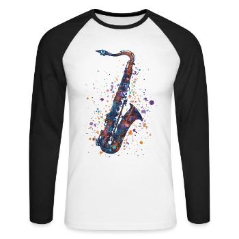 Saxophone - T-shirt baseball manches longues Homme - blanc/noir - Devant - Nik (191cm)