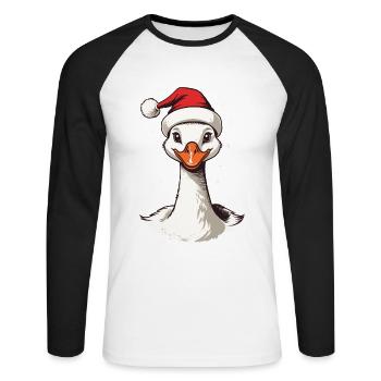 Motif de Noël sucré de canard festif avec chapeau - T-shirt baseball manches longues Homme - blanc/noir - Devant - Nik (191cm)