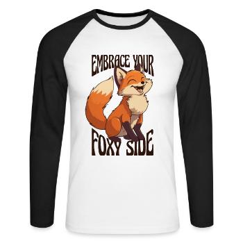 Umarmen Sie Ihre fuchsige Seite Canidae Caninae Rotfuchs - Unisex Baseballshirt langarm - Weiß/Schwarz - Vorne - Nik (191cm)
