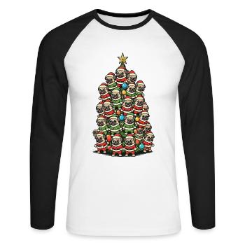 Merry Pug Christmas Tree - Unisex Long Sleeve Baseball T-Shirt - white/black - Front - Nik (191cm)